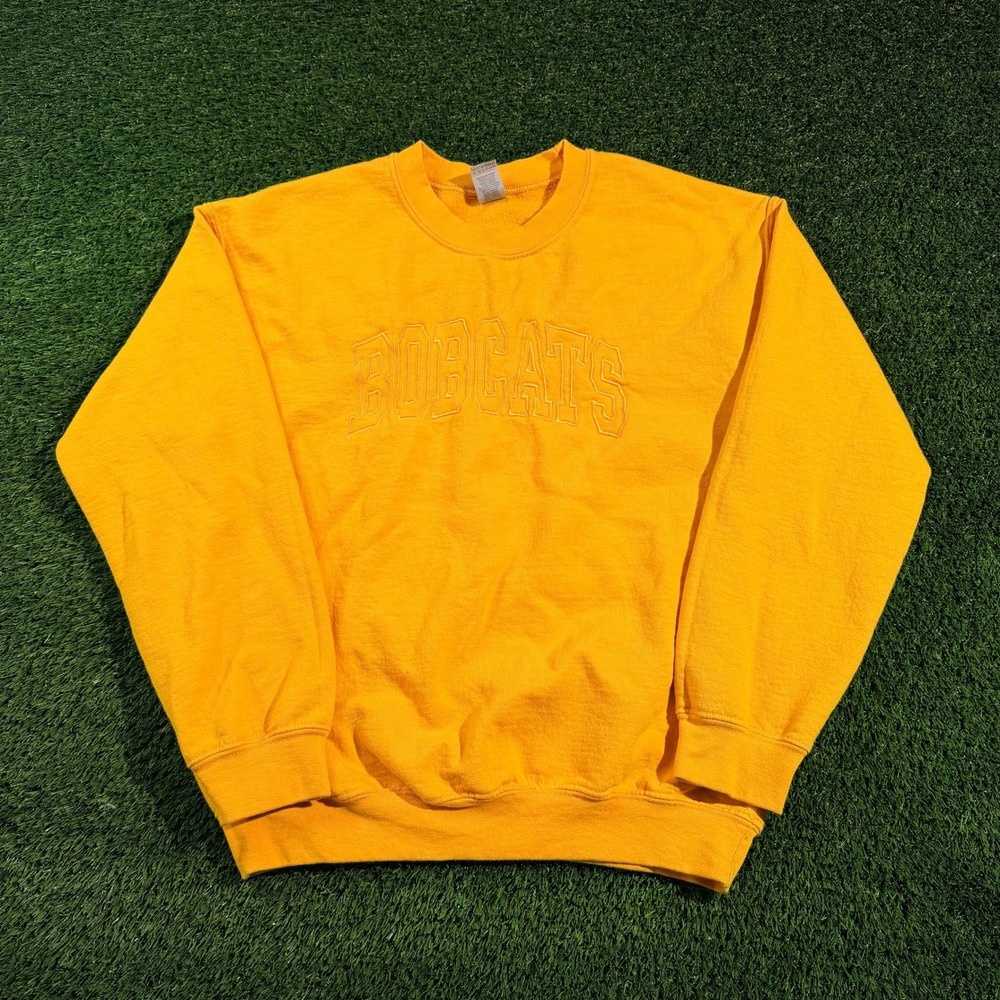 Gildan Heavy Blend Yellow Bobcats Embroidered Sweatshirt Mens Medium Collegiate